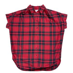 XS Madewell Womens Red Plaid Short Sleeve Button Down Shirt Cottagecore Preppy